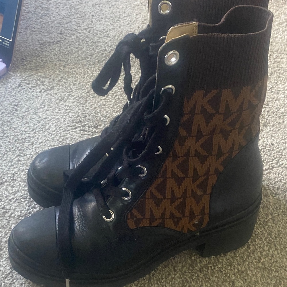 Michael Kors Black and Brown Lace-Up Boots